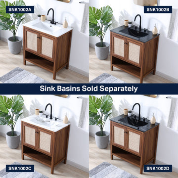Jasper Rattan Modern Coastal 2-Shelf Bath Vanity Cabinet Only (Sink Basin Not Included)